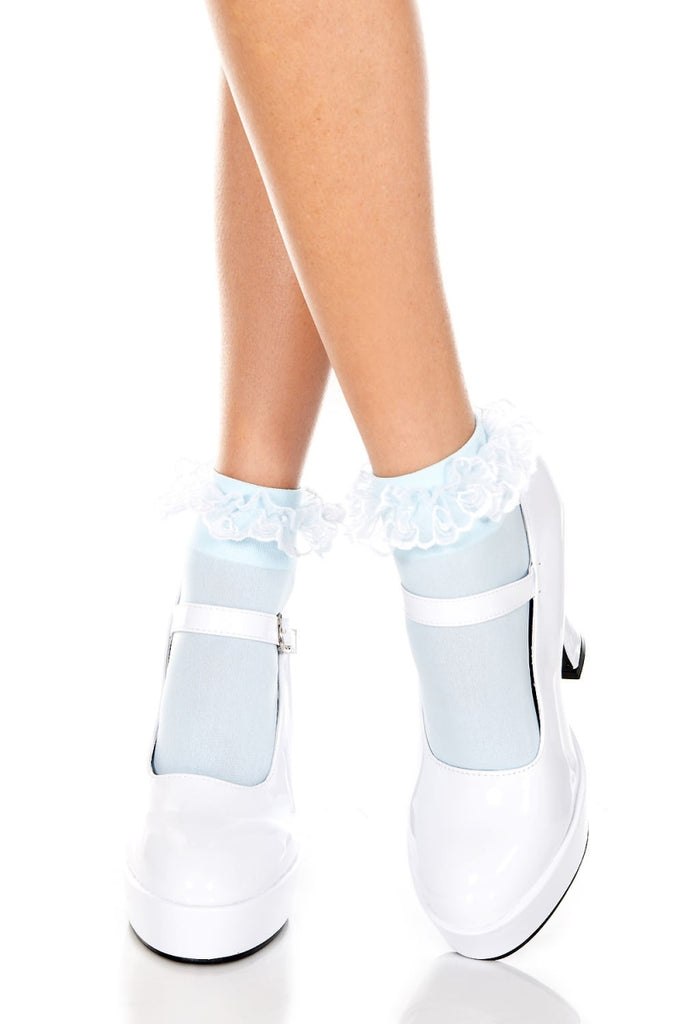 Music Legs 527-BABYBLUE Lace Ruffle Opaque Anklet, Baby Blue