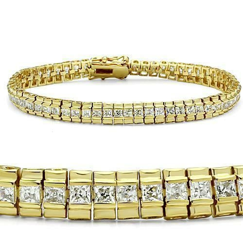 Gold Brass Bracelet with AAA Grade CZ  in Clear
