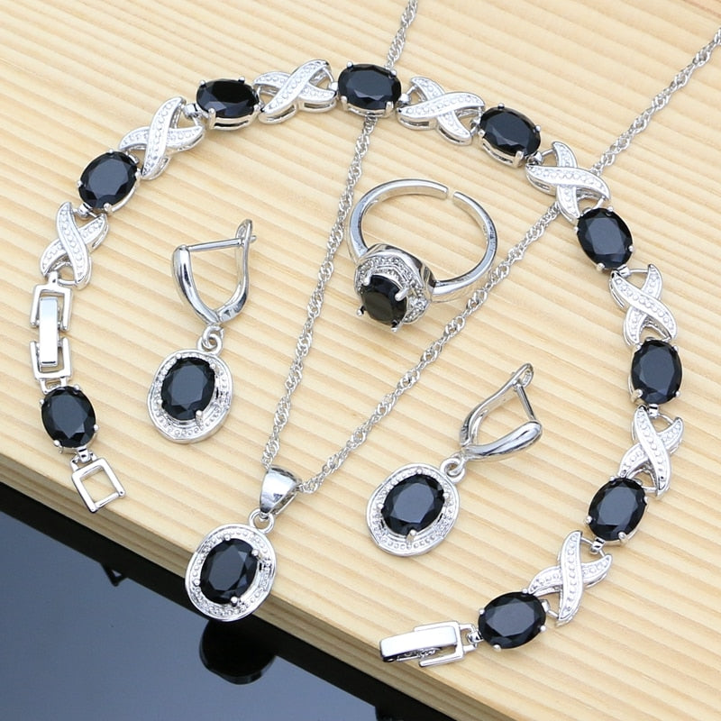 12 Colors Gemstone Silver 925 Jewelry Sets