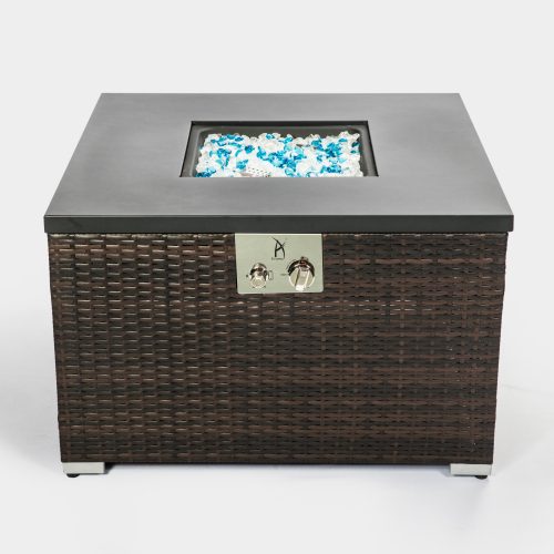 Outdoor Gas Fire Pit Square Dark Brown Wicker Fire Pit Table