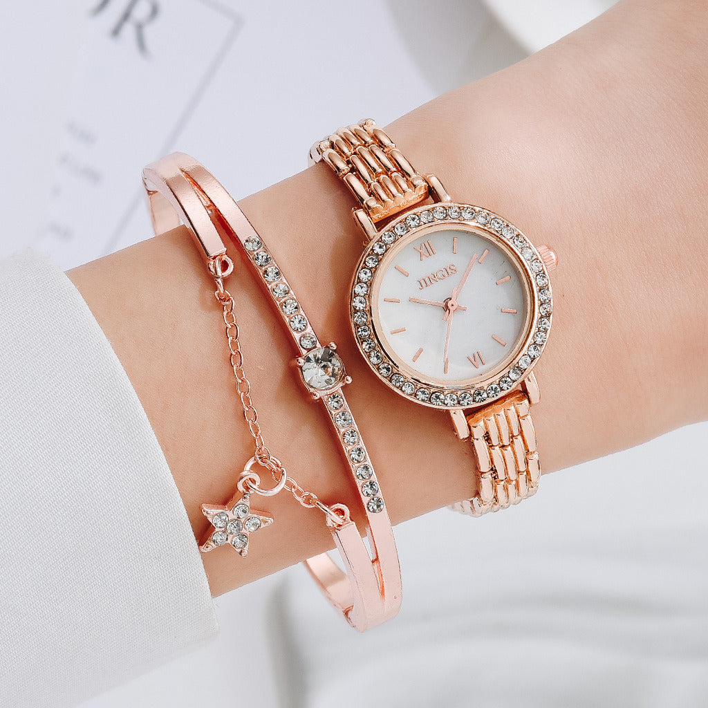 Ladies Quartz Watch Star Bracelet Fashion Combination Set