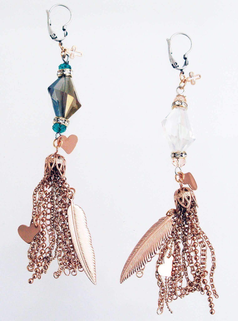 Rose Gold Dangle and Drop Earrings with Crystals