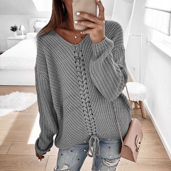 Women Patchwork Knitted Pullover Sweater