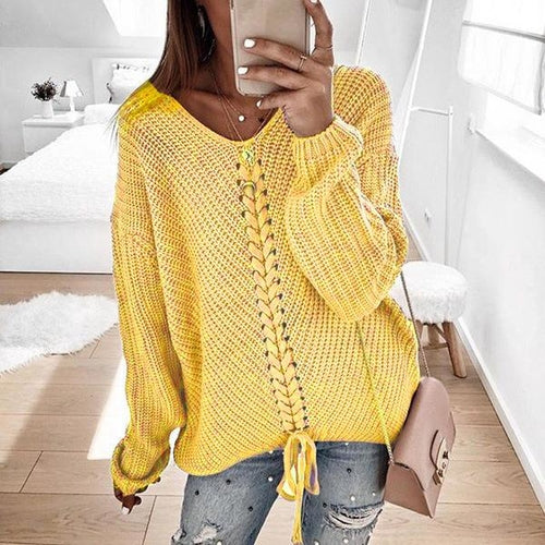 Women Patchwork Knitted Pullover Sweater