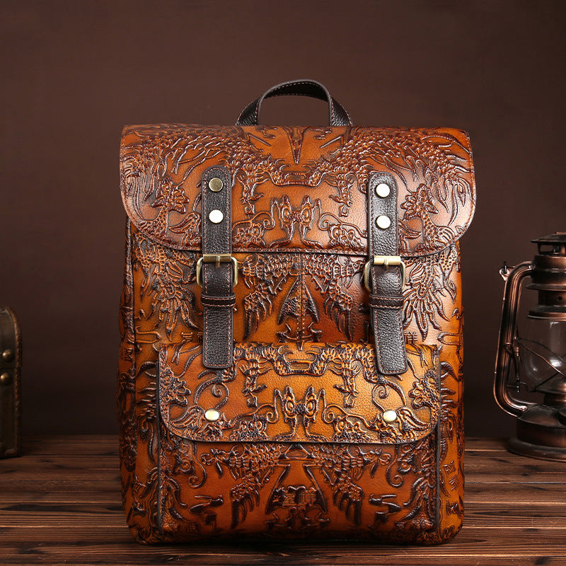 First layer cowhide casual backpack