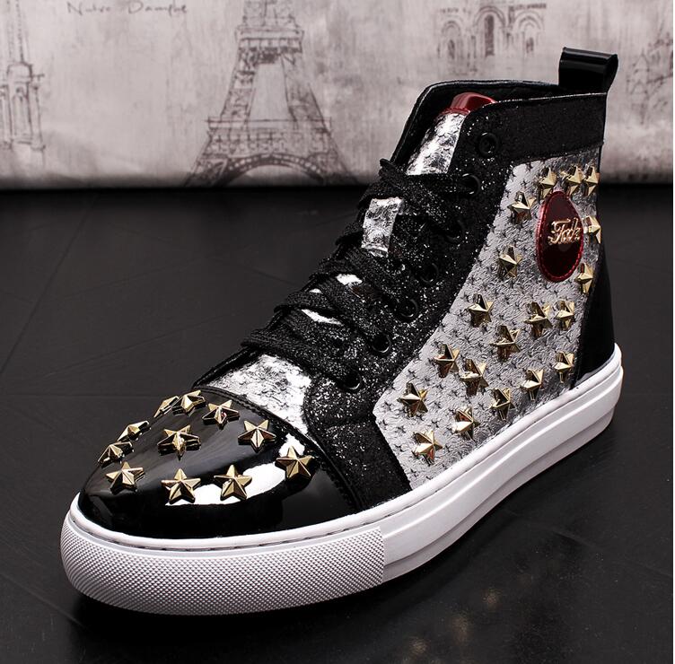 High-top punk studded casual shoes