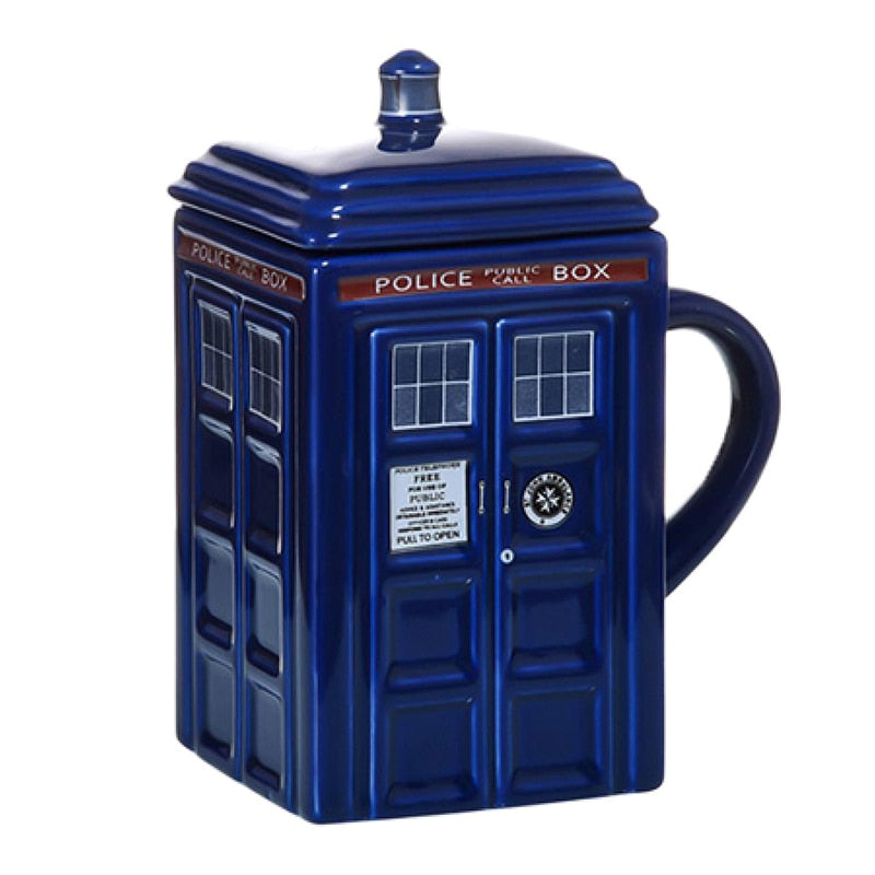Police Box Ceramic Cup With Lid For Tea Coffee Mug