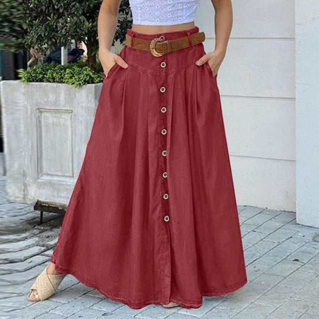 Casual High Waist Button Skirt