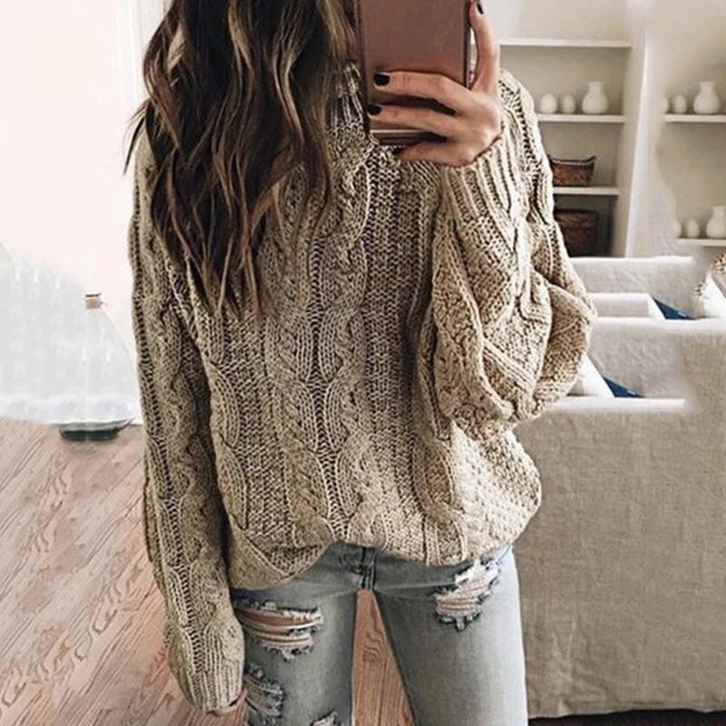 Solid Color Women Knitted Pullover Sweater