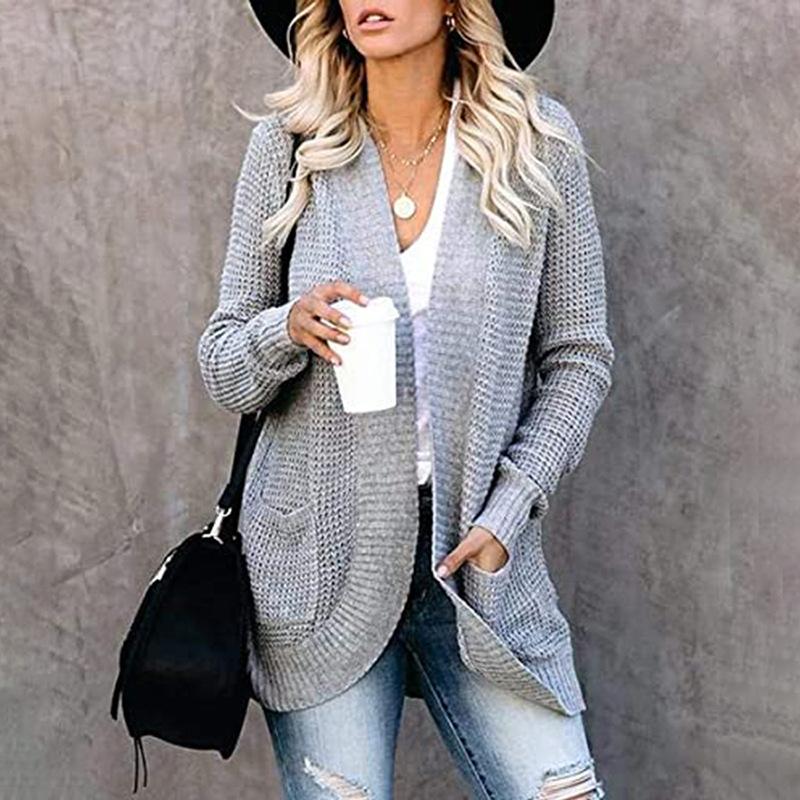 Women Solid Color Knitted Sweater Cardigan Coat
