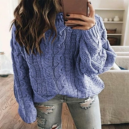 Solid Color Women Knitted Pullover Sweater