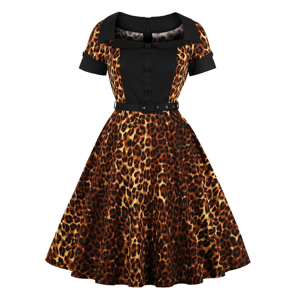 Leopard Print Stitching Contrast Color Dress