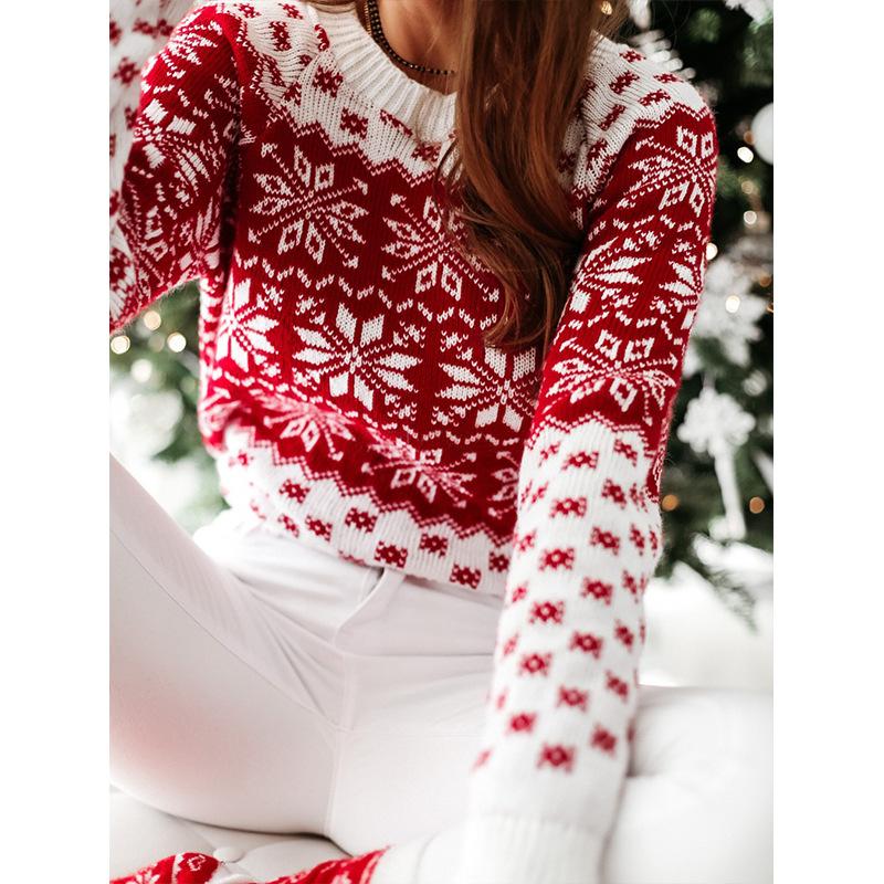 Christmas Snowflake Long Sleeve Knitted Sweater