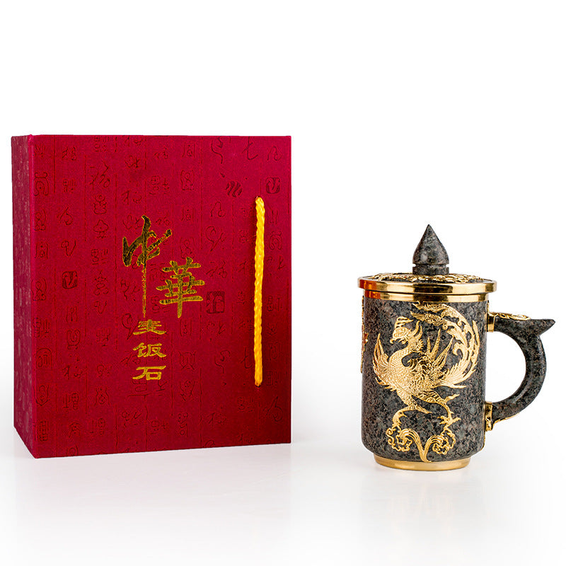 Dragon and Phoenix Golden Inlay Cup