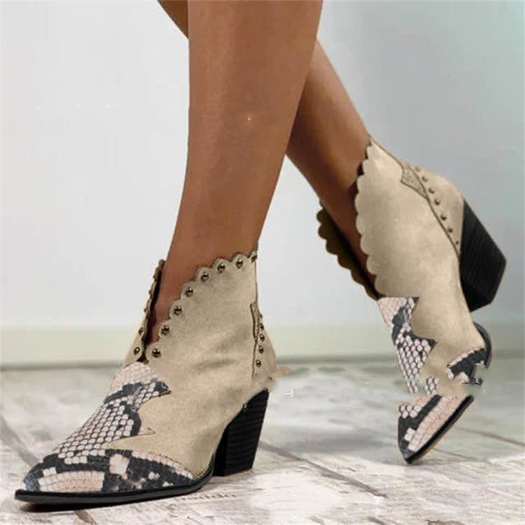 European and American new pointed thick heel short boots