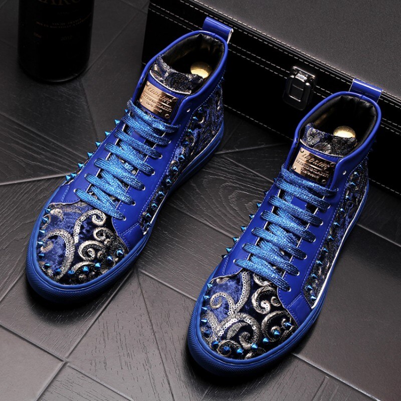 Personalized Blue Sequined Color-Block Sports Sneakers