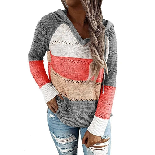 Fashion Patchwork Striped Knitwear Long Sleeve Pullover