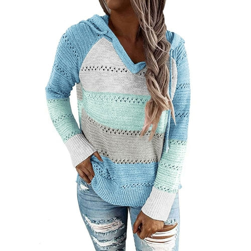Fashion Patchwork Striped Knitwear Long Sleeve Pullover