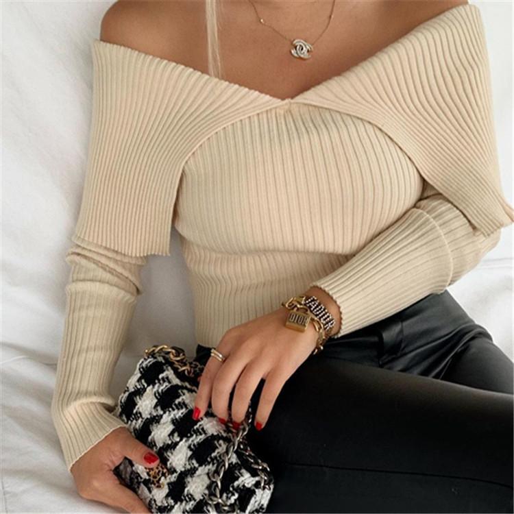 Solid Color Off Shoulder Knitted Sweater