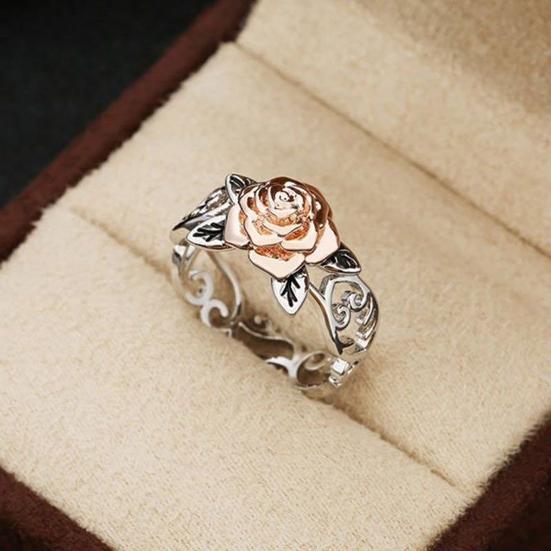 Copper plated rose gold two-tone flower ring