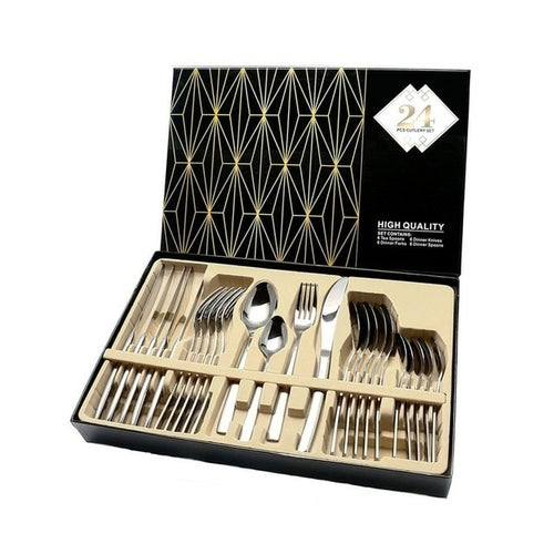 24PCS Gold Tableware Cutlery Dinner Set Cutlery Set Dishes Knives