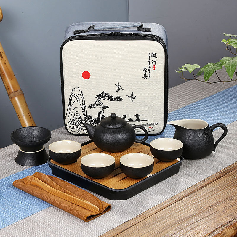 Japanese black pottery tea set