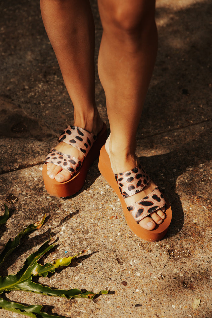 Women's Platform Sandals 2 Band Leopard Print
