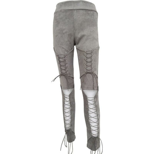 Lace-up cornskin velvet trousers