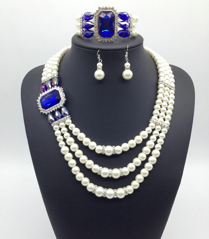 Gemstone Pearl Necklace Earrings Set