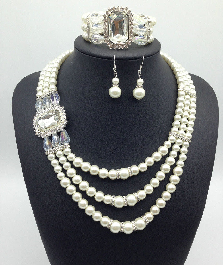 Gemstone Pearl Necklace Earrings Set