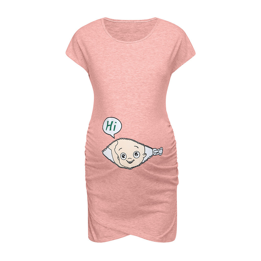 Round Neck Short Sleeve Maternity Dress