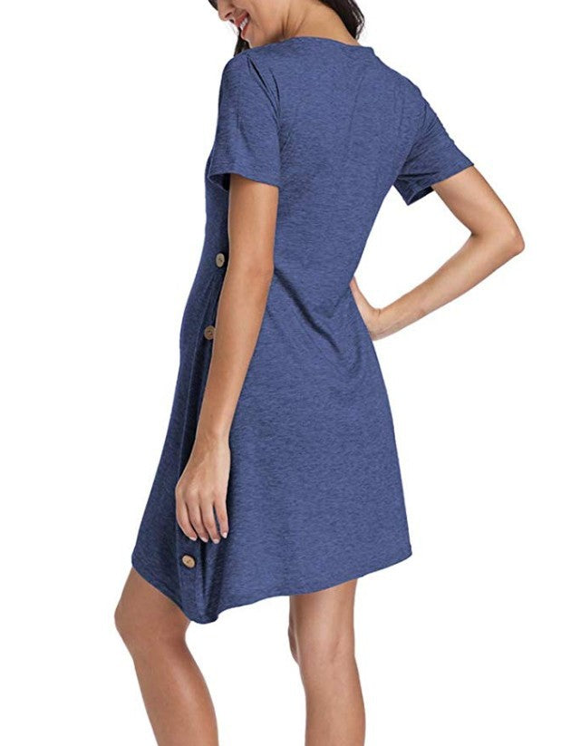 Maternity Short Sleeve Button Solid Dress