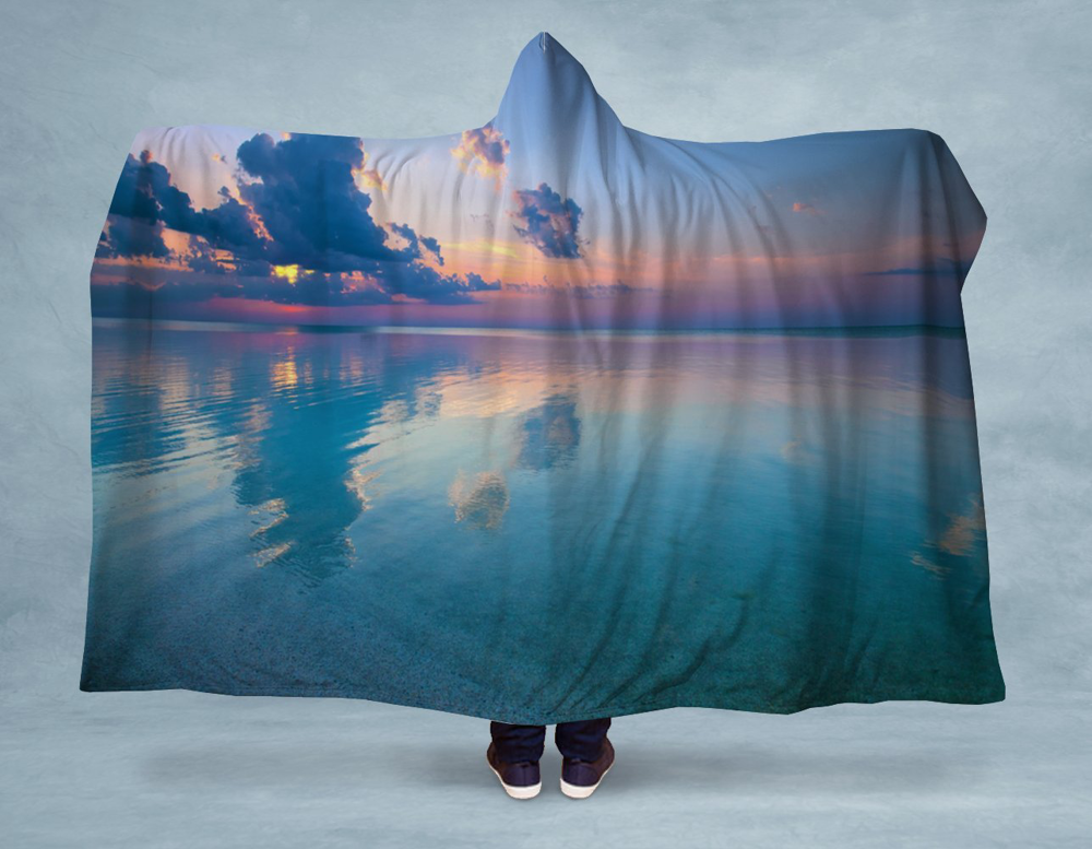 Peaceful Ocean Sunset Hooded Blanket