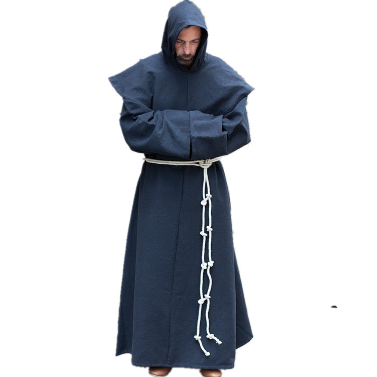 Solid color hooded cloak loose robe