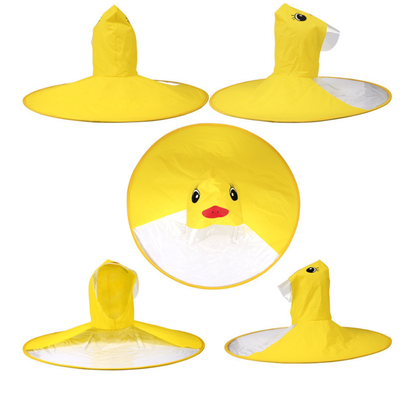 Yellow Duck Kids Raincoat UFO Cap Umbrella Automatic Folding Umbrella