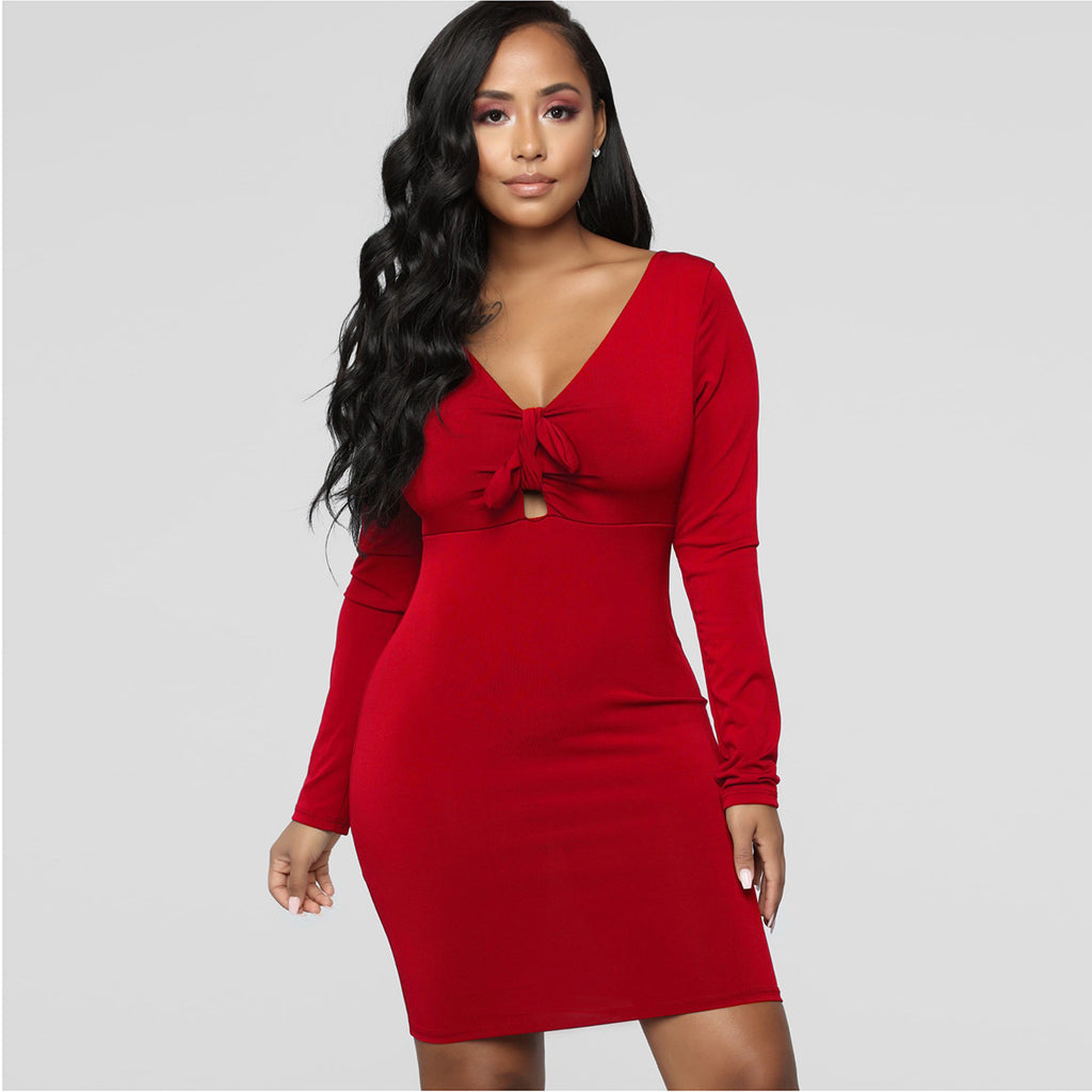Sexy long-sleeved strapless cutout sexy dress