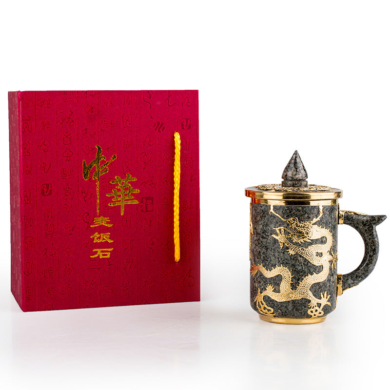 Dragon and Phoenix Golden Inlay Cup