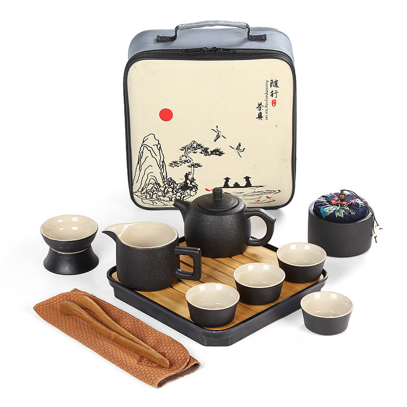 Japanese black pottery tea set