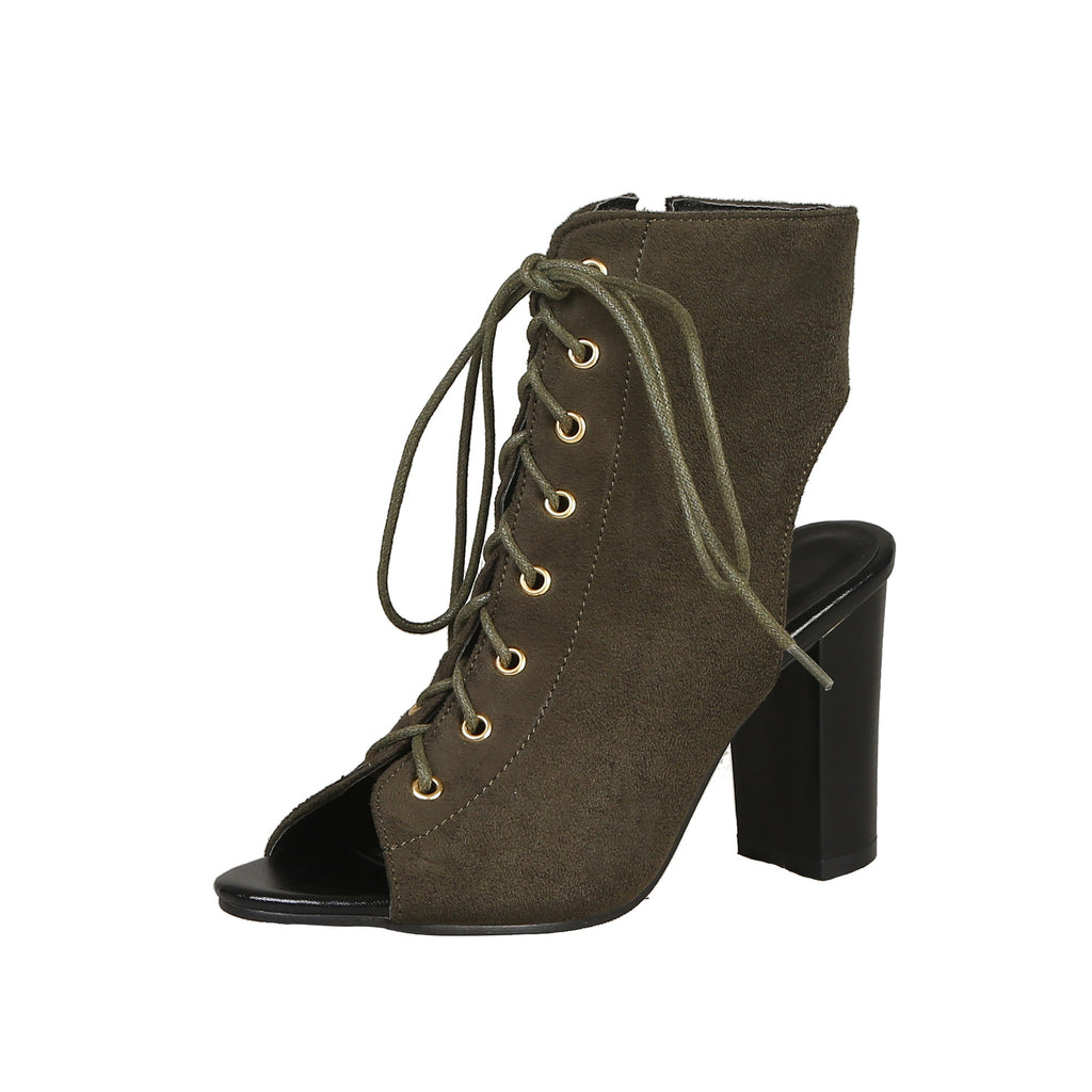 Front lace suede high-top sandals