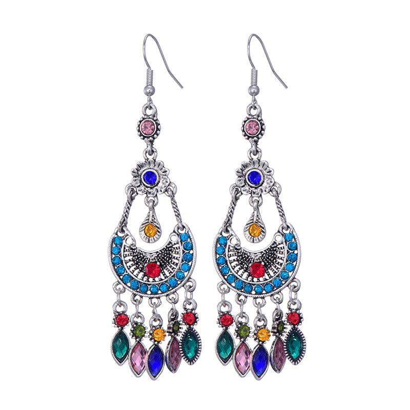Ethnic style alloy crystal earrings
