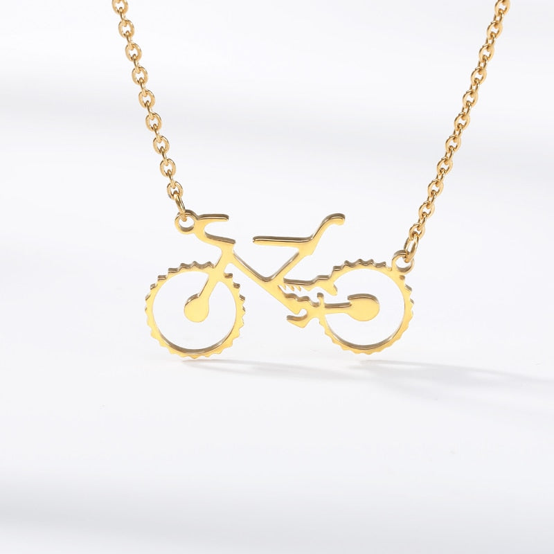 Cute Bicycle Charm Necklace Stainless Steel Chain