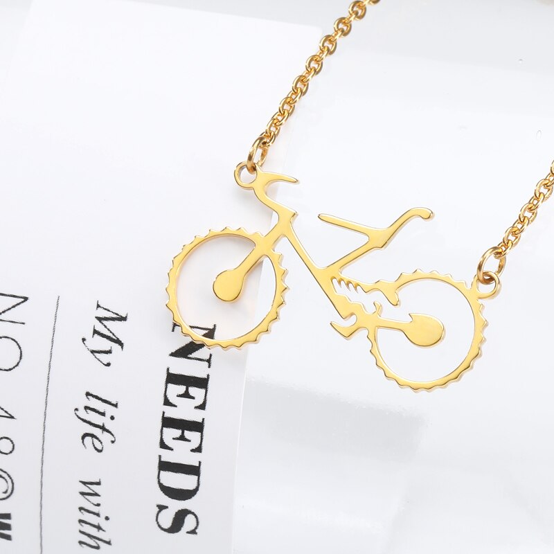 Cute Bicycle Charm Necklace Stainless Steel Chain