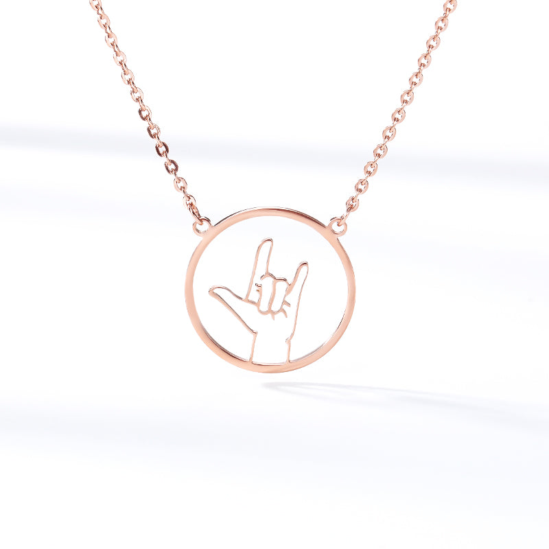 Cute Hand Gesture Necklace Stainless Steel Stamped