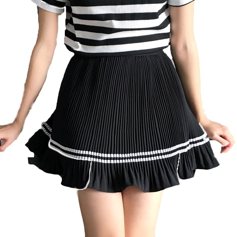 Cute Sweet Mini Striped Preppy Pleated Skirt