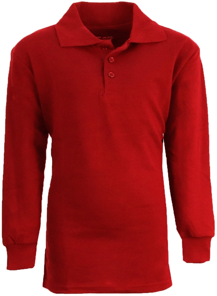 Boys Red Long Sleeve Pique Polo Shirts,