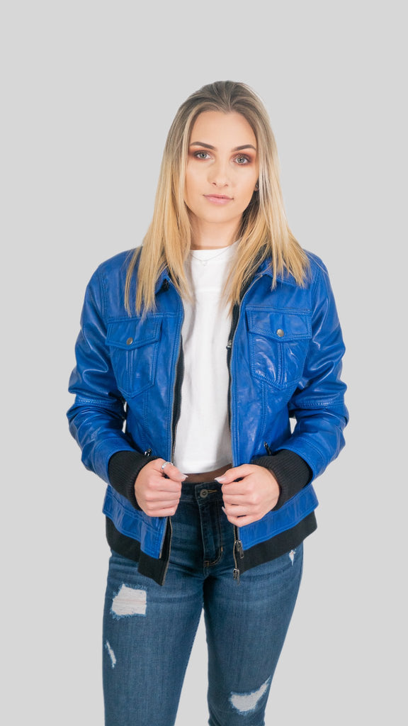 Annalise Womens Leather Jacket Blue