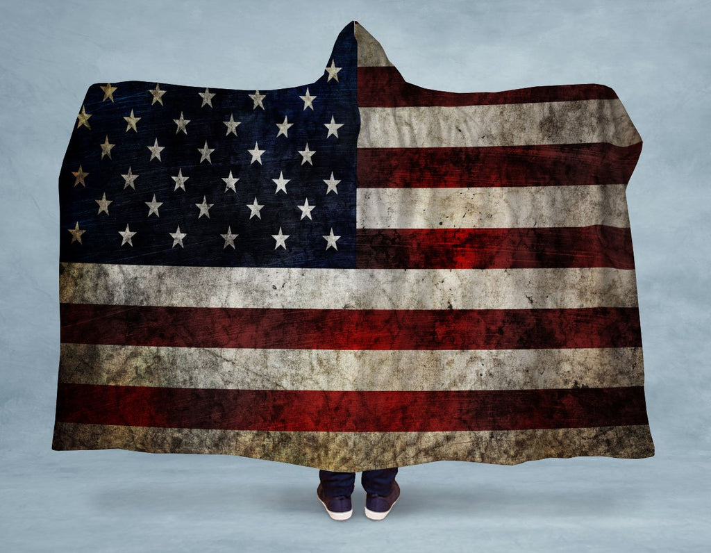 Distressed American Flag Hooded Blanket