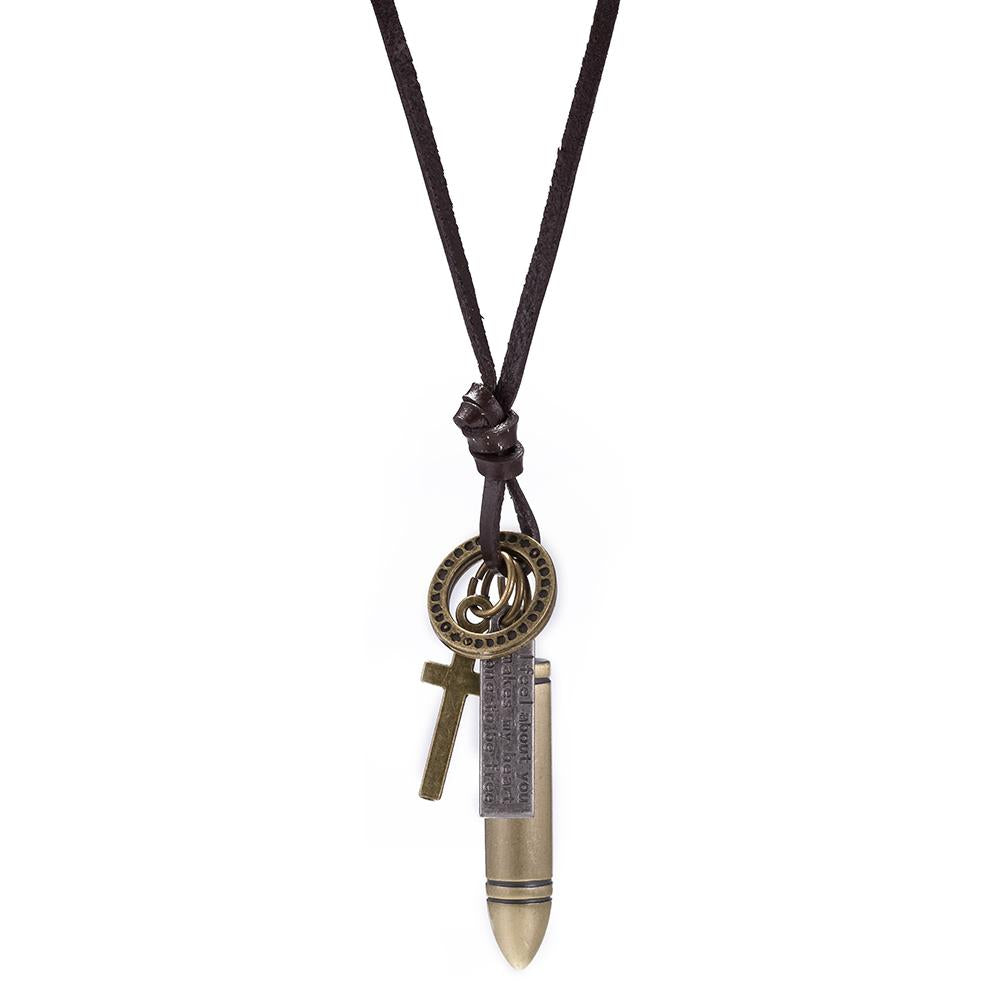 Bullet Stainless Steel and Leather Necklace
