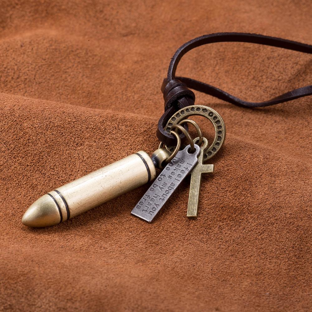 Bullet Stainless Steel and Leather Necklace