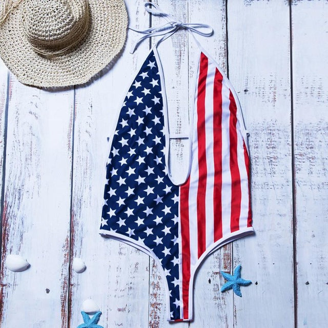 Flawless Women's US Flag Print Beach Swimsuit